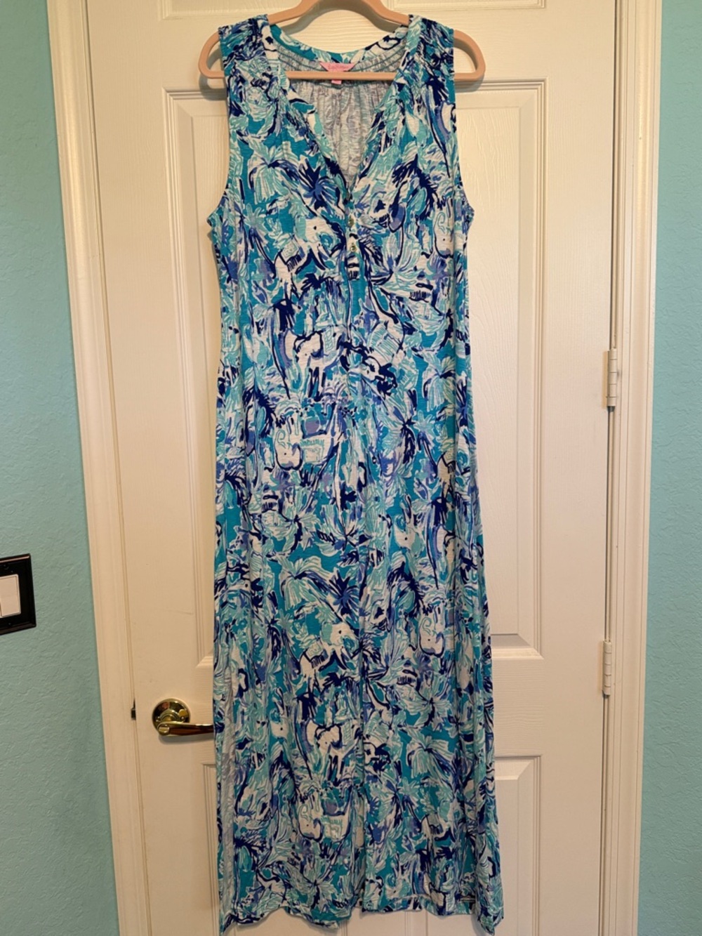 Lilly Pulitzer Aqua and Navy Sleeveless Maxi Dress